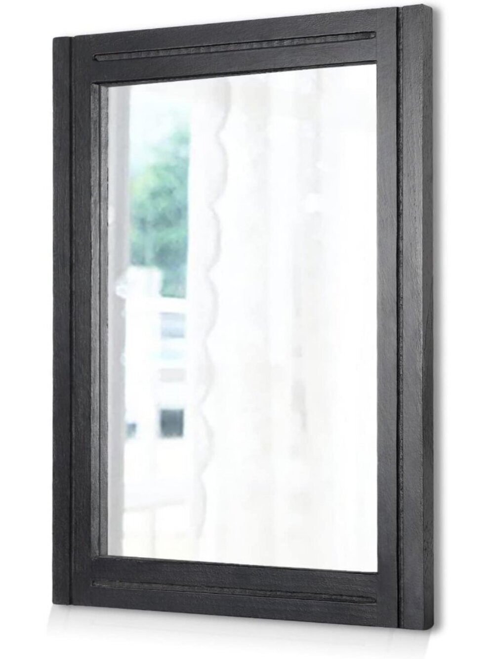 Stylish Black Rectangle Wall Mirror with Wood Frame - Perfect for Home Decor